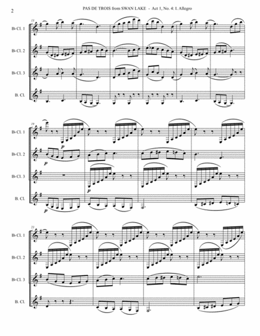 Pas de Trois from Swan Lake for Clarinet Quartet image number null