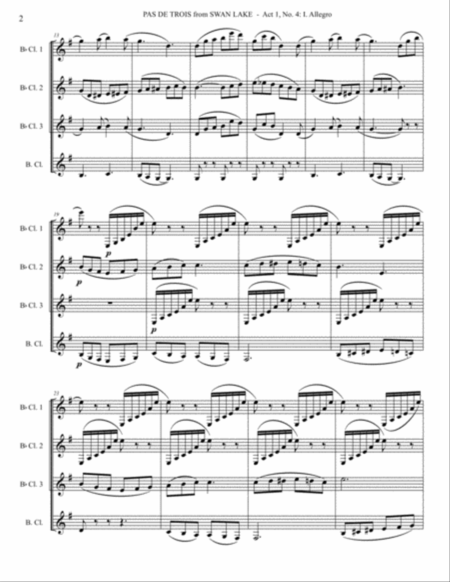 Pas de Trois from Swan Lake for Clarinet Quartet Clarinet Quartet scores gallery preview page 3