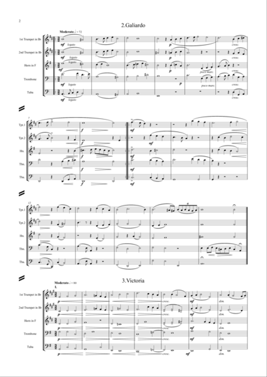 Byrd: 3 Pieces by William Byrd (including Pavane) - brass quintet Brass Quintet scores gallery preview page 2