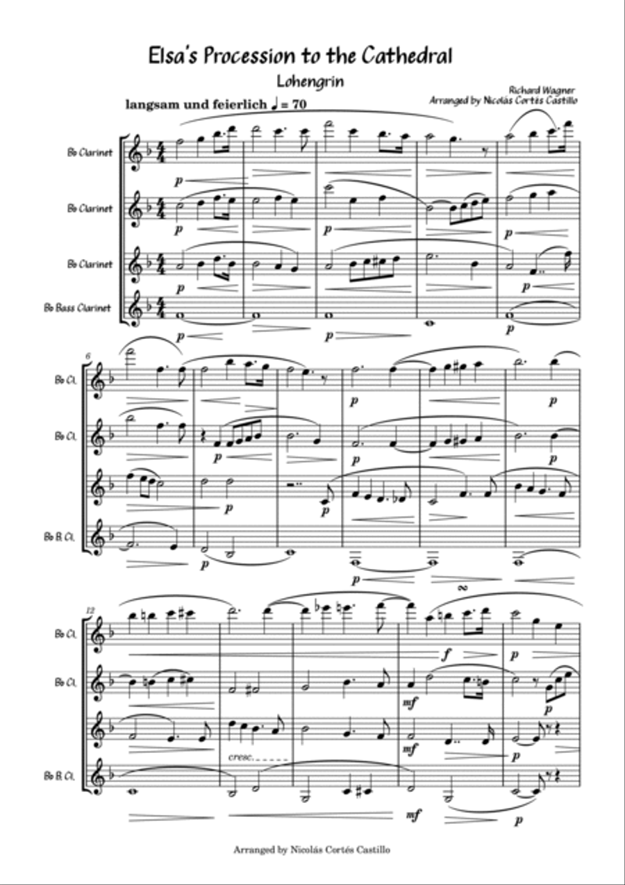 Richard Wagner - Elsa's Procession to the Cathedral (Lohengrin) - Clarinet Quartet Clarinet Quartet scores gallery preview page 3