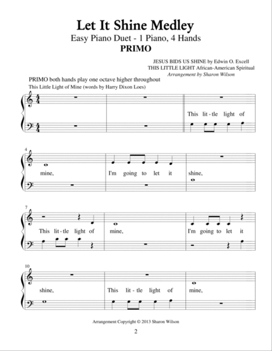 Let It Shine Medley (Easy Piano Duet; 1 Piano, 4-Hands) Easy Piano scores gallery preview page 2