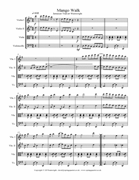 Mango Walk arranged for string quartet with score & parts image number null
