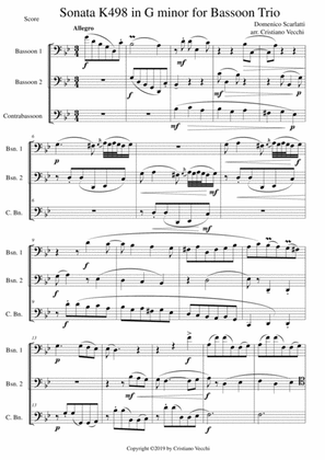 Sonata K498 in G minor for Bassoon Trio