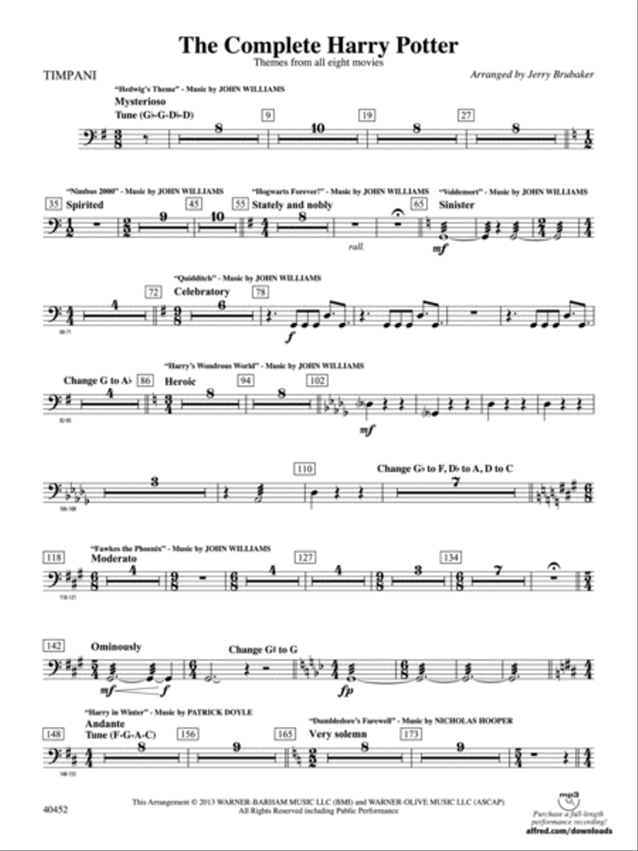 The Complete Harry Potter: Timpani Full Orchestra scores gallery preview page 1