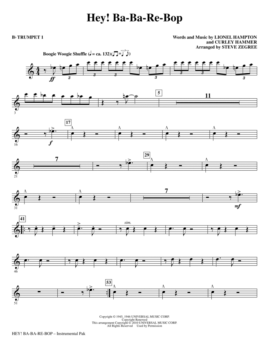 Hey! Ba-Ba-Re-Bop - Bb Trumpet 1 Choir scores gallery preview page 1