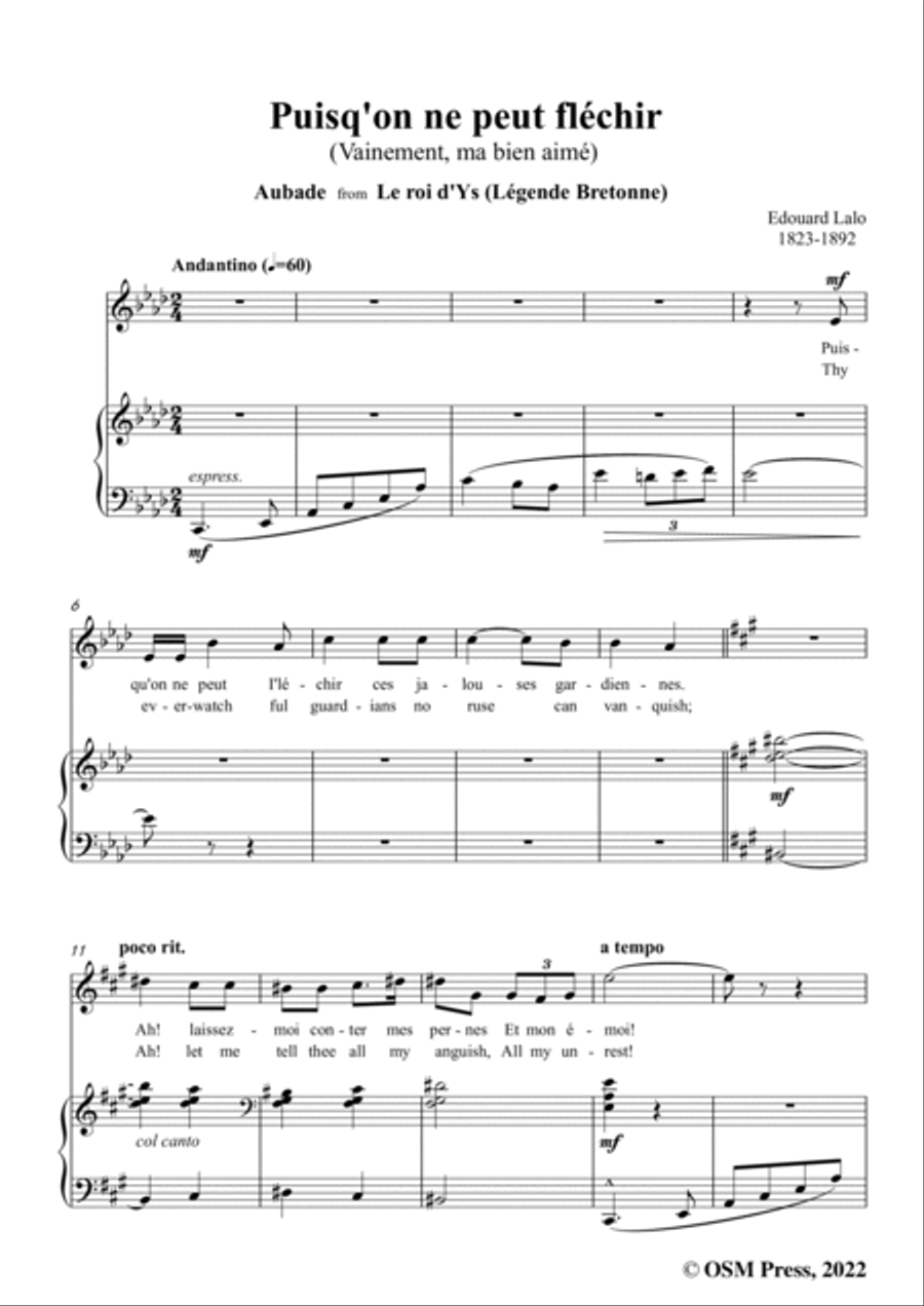 Lalo-Puisq'on ne peut fléchir(Vainement,ma bien aimée),in A flat Major,for Voice and Piano Voice Solo scores gallery preview page 3