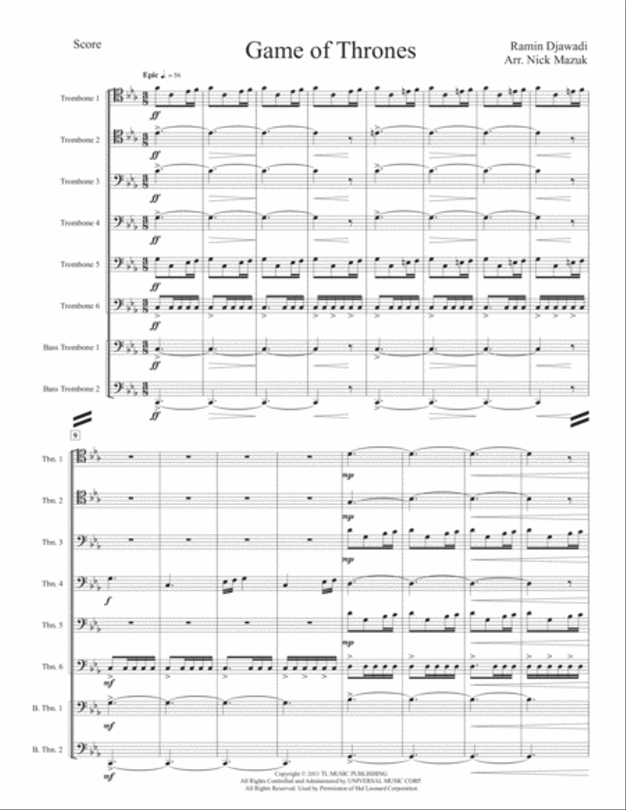 Game Of Thrones Brass Ensemble scores gallery preview page 1