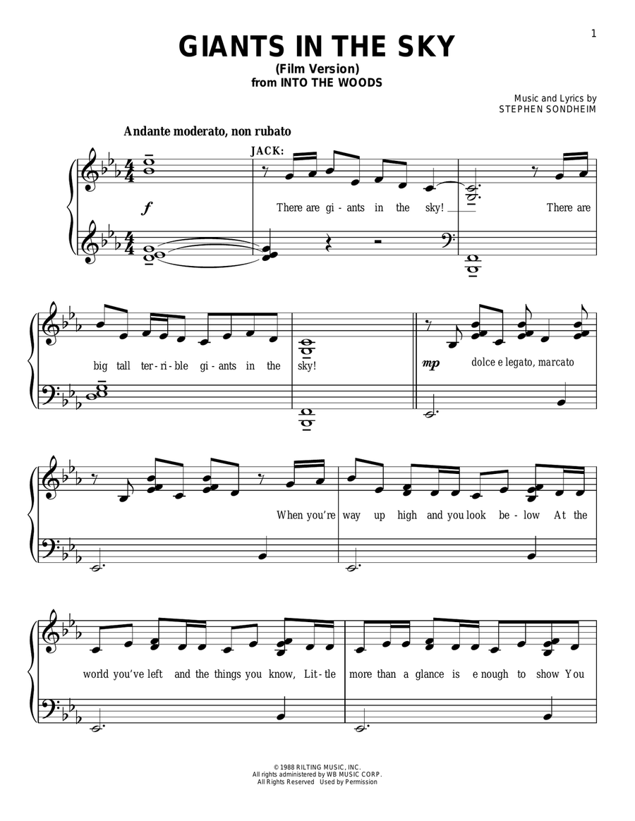 Giants In The Sky (Film Version) (from Into The Woods) Easy Piano scores gallery preview page 1