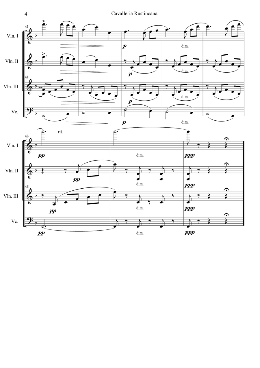 Cavalleria Rusticana by Pietro Mascagni String Quartet - Digital Sheet Music page 4