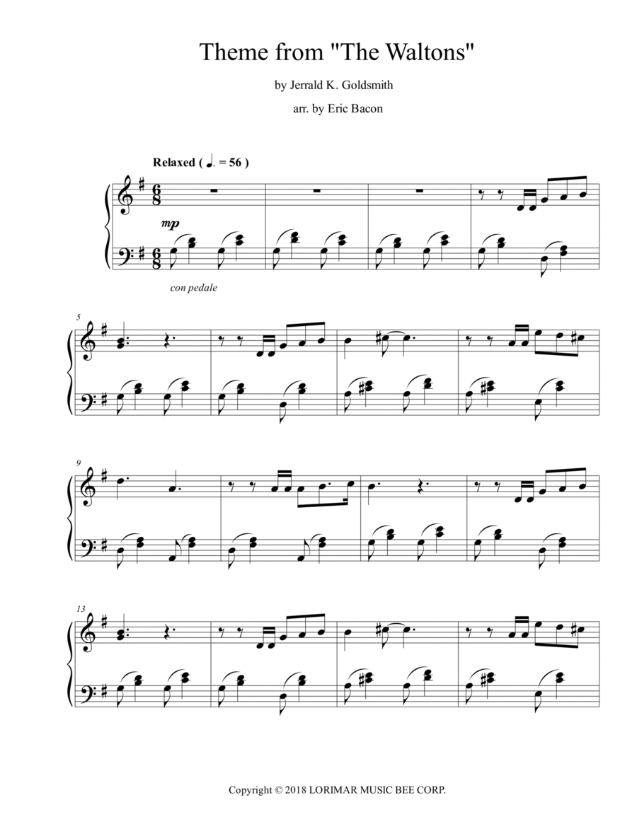 Theme From The Waltons Piano Solo scores gallery preview page 1
