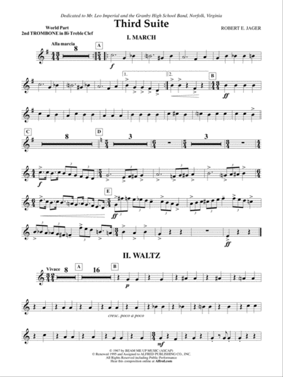 Third Suite (I. March, II. Waltz, III. Rondo): (World Part) 2nd B-flat Trombone T.C. Concert Band scores gallery preview page 1