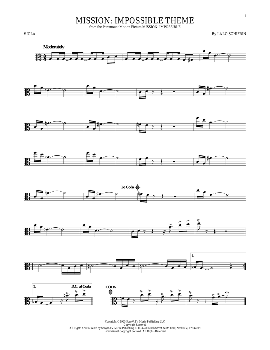 Mission: Impossible Theme Viola Solo scores gallery preview page 1