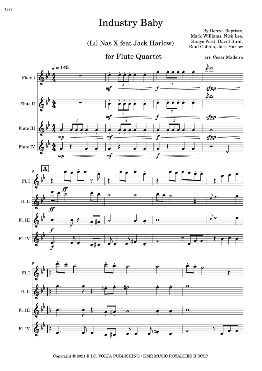 Industry Baby Flute Quartet scores gallery preview page 2