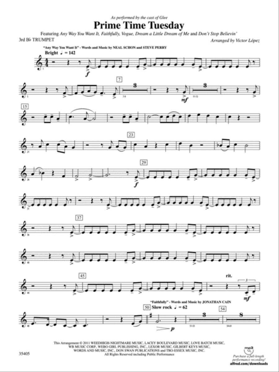 Prime Time Tuesday: 3rd B-flat Trumpet Concert Band scores gallery preview page 1