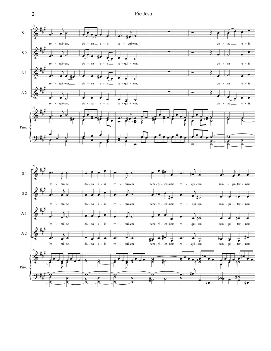 Pie Jesu (for SSAA and Piano) image number null