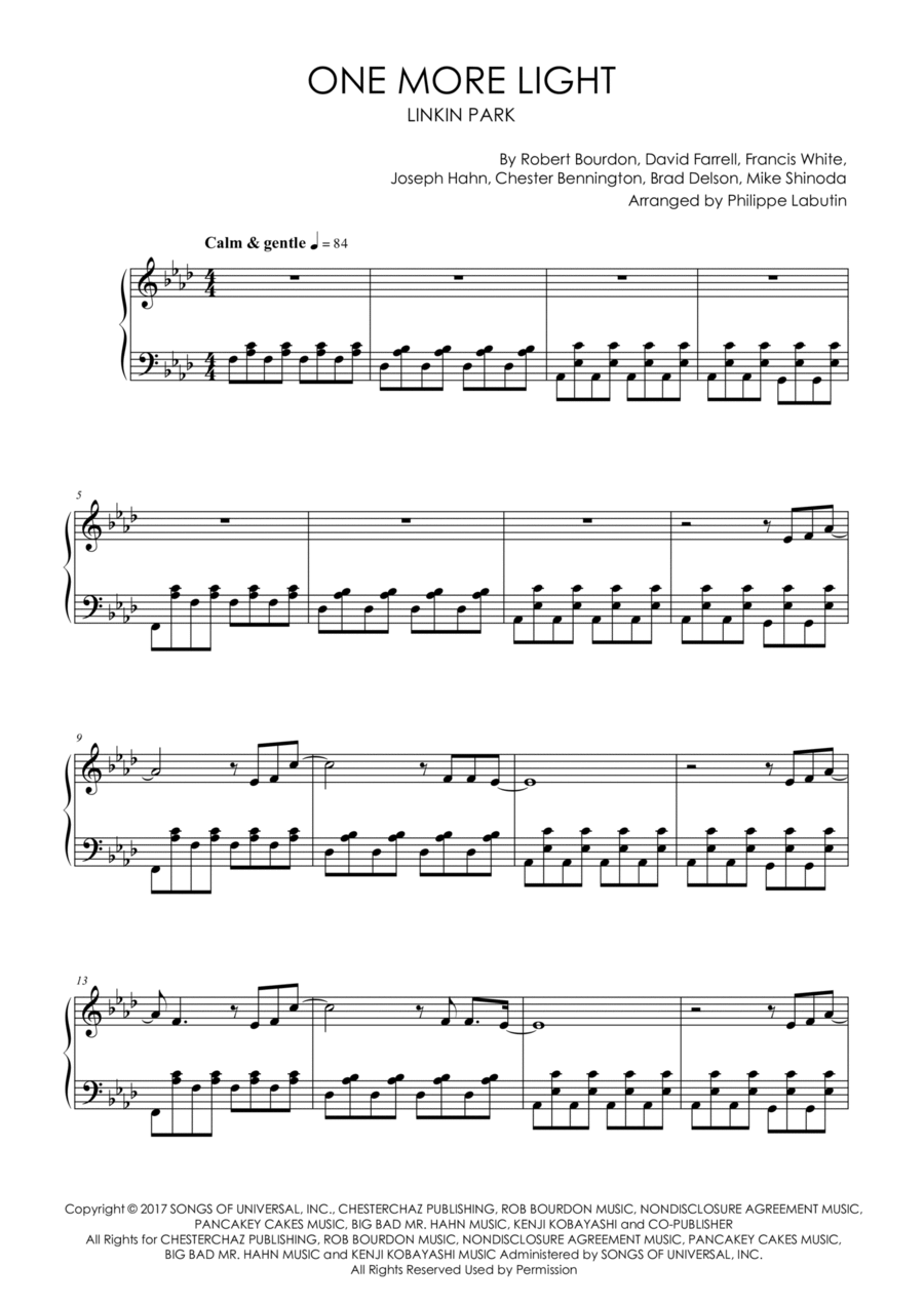 One More Light Piano Solo scores gallery preview page 1