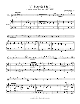 Bourree 1 & 2 from Suite No 1, BWV 1066 for violin and piano