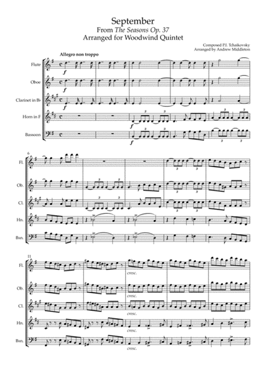 September from The Seasons Op.37 arranged for Woodwind Quintet image number null