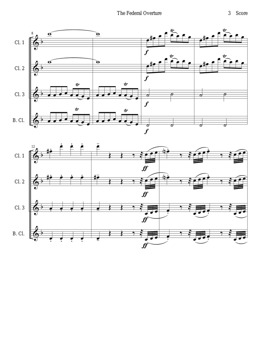 1794! Federal Overture for Clarinet Quartet Clarinet Quartet scores gallery preview page 3
