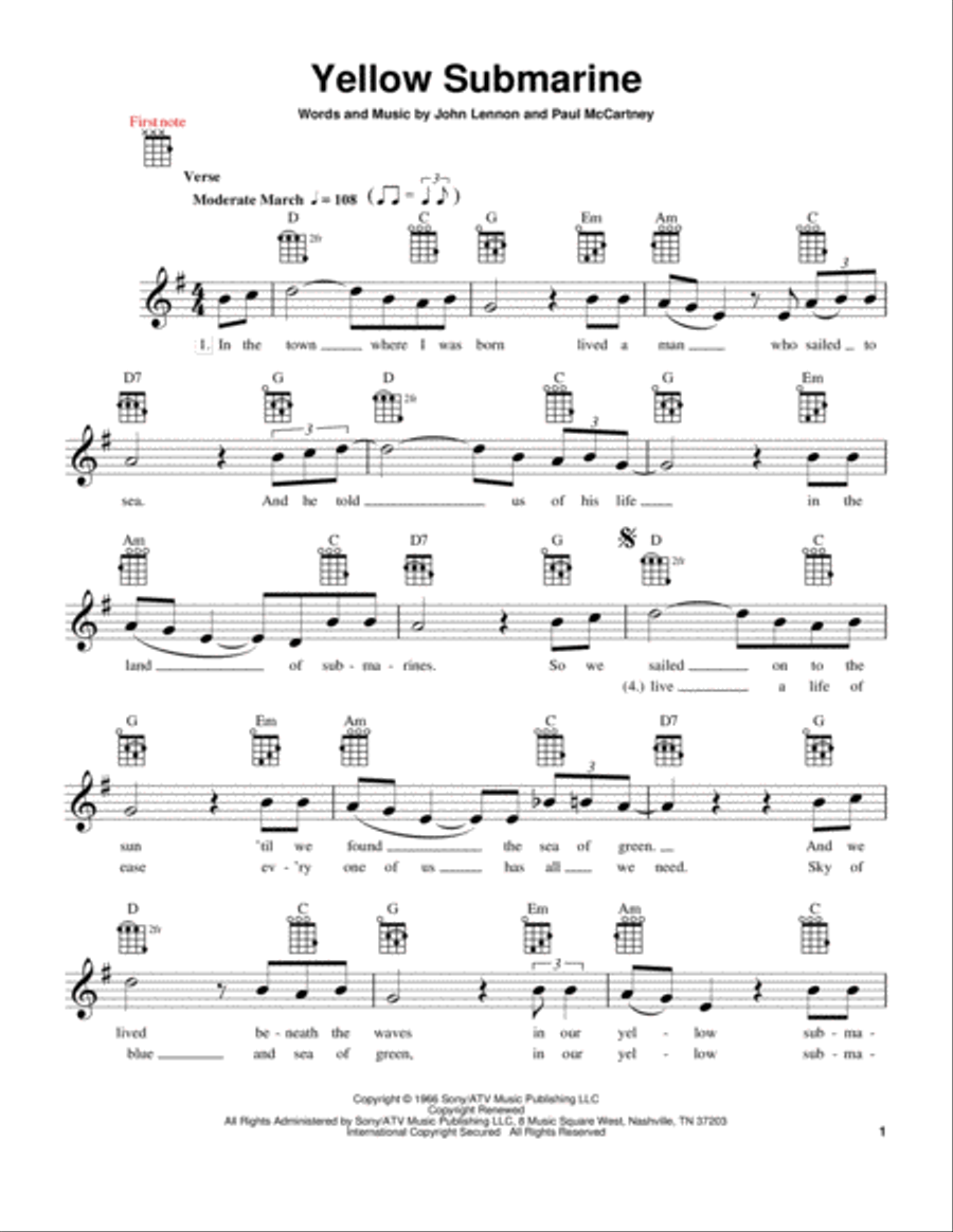 Yellow Submarine Yellow Submarine Ukulele scores gallery preview page 1