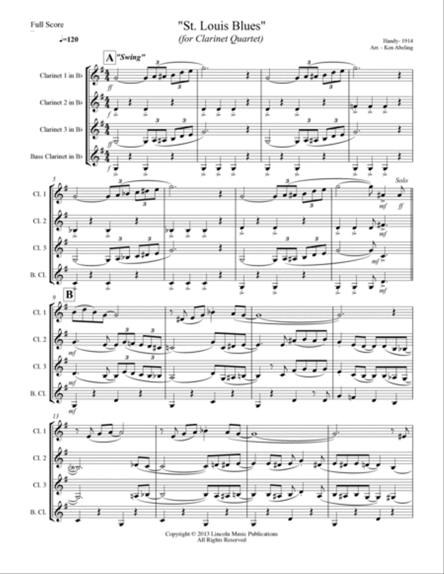 St. Louis Blues (for Clarinet Quartet) St. Louis Blues (for Clarinet Quartet) Clarinet Quartet scores gallery preview page 2
