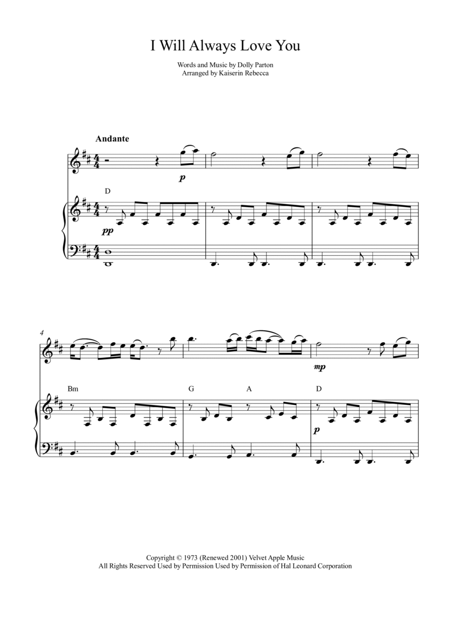 I Will Always Love You Flute Solo scores gallery preview page 1