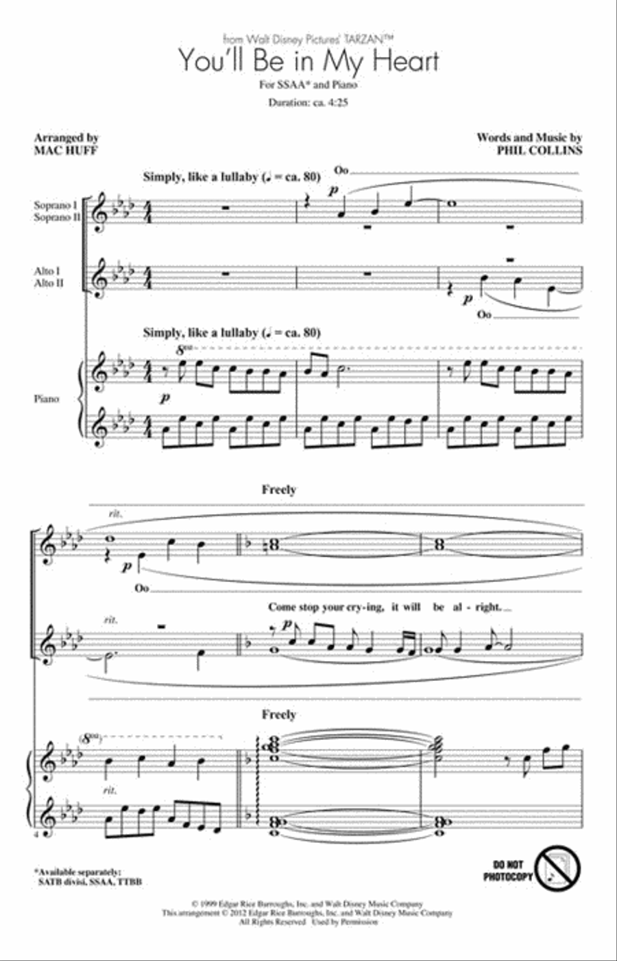 You'll Be in My Heart You'll Be in My Heart SSAA scores gallery preview page 2