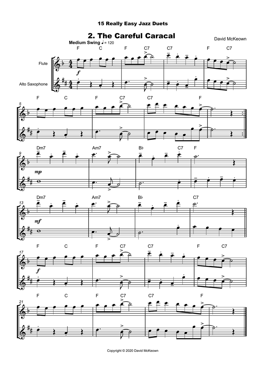 15 Really Easy Jazz Duets for Flute and Alto Saxophone Duet Woodwind Duet scores gallery preview page 3