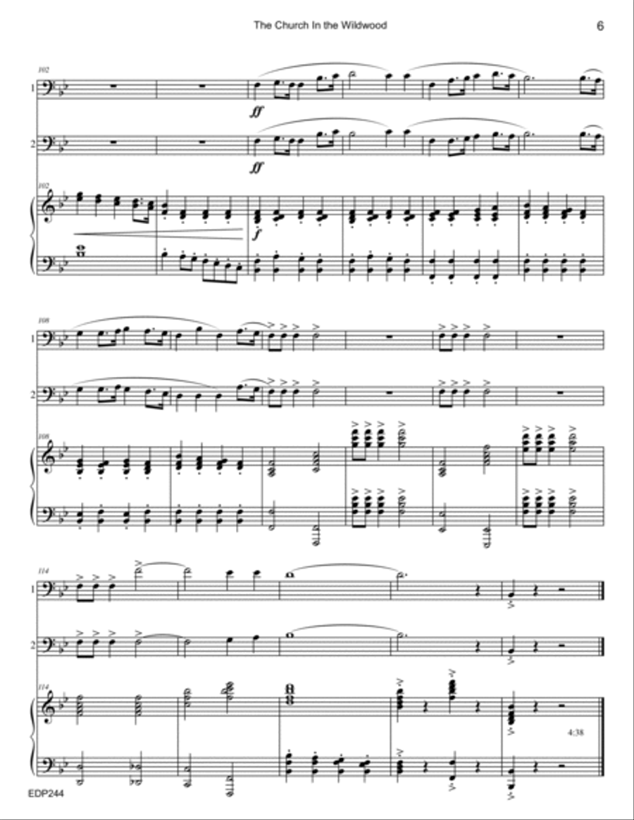 THE CHURCH IN THE WILDWOOD - EUPHONIUM/TROMBONE DUET with Piano Accompaniment Brass Duet scores gallery preview page 6