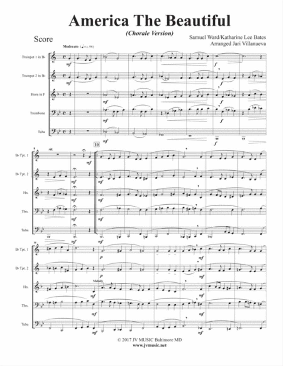 America The Beautiful (Chorale Version) for Brass Quintet Brass Quintet scores gallery preview page 3