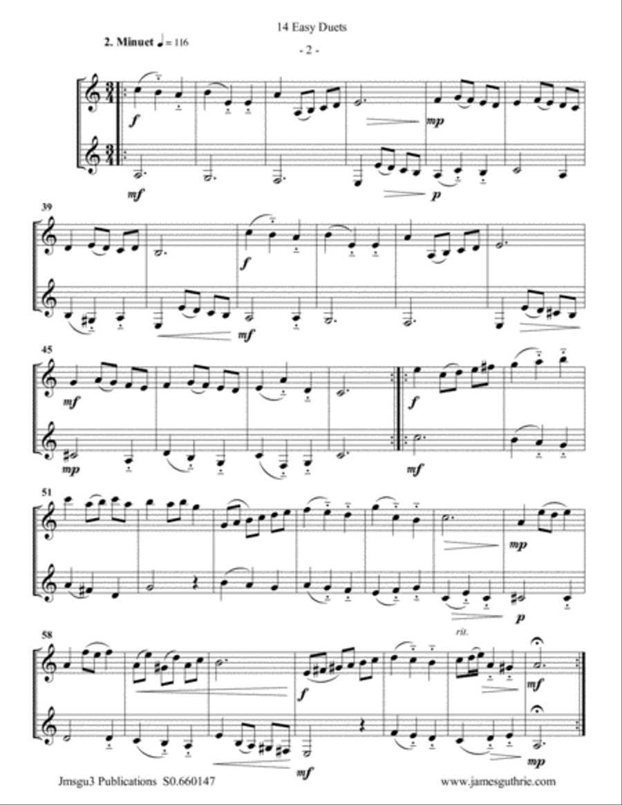 Bach: 14 Easy Duets for Bass Clarinet Duo Clarinet Duet scores gallery preview page 2