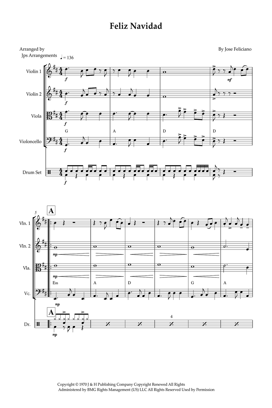 Feliz Navidad String Quartet scores gallery preview page 1