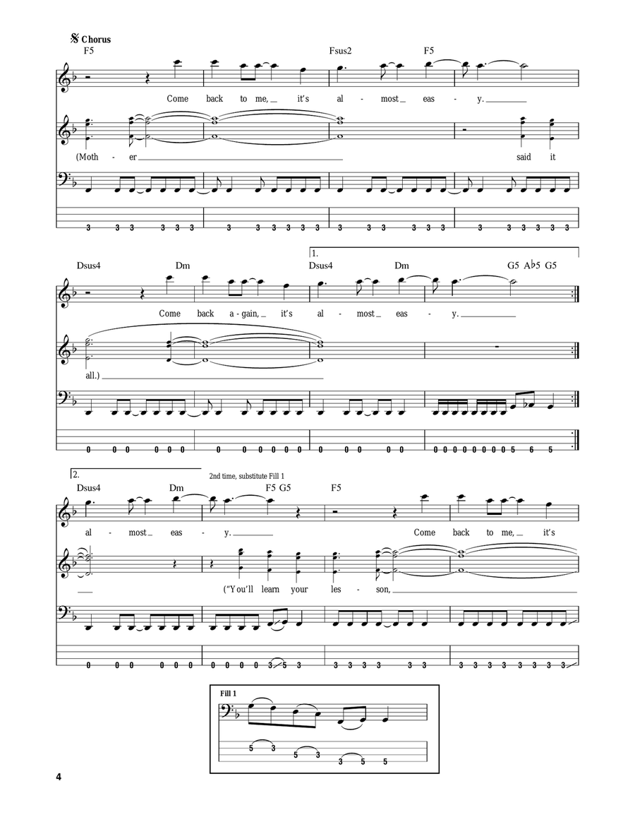 Almost Easy Almost Easy Bass Guitar Tablature scores gallery preview page 4