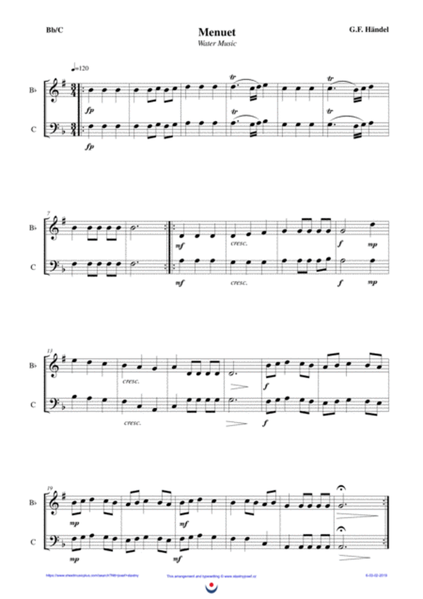 Menuet - Water Music (easy brass duet Nb. 6 - Bb/C) image number null