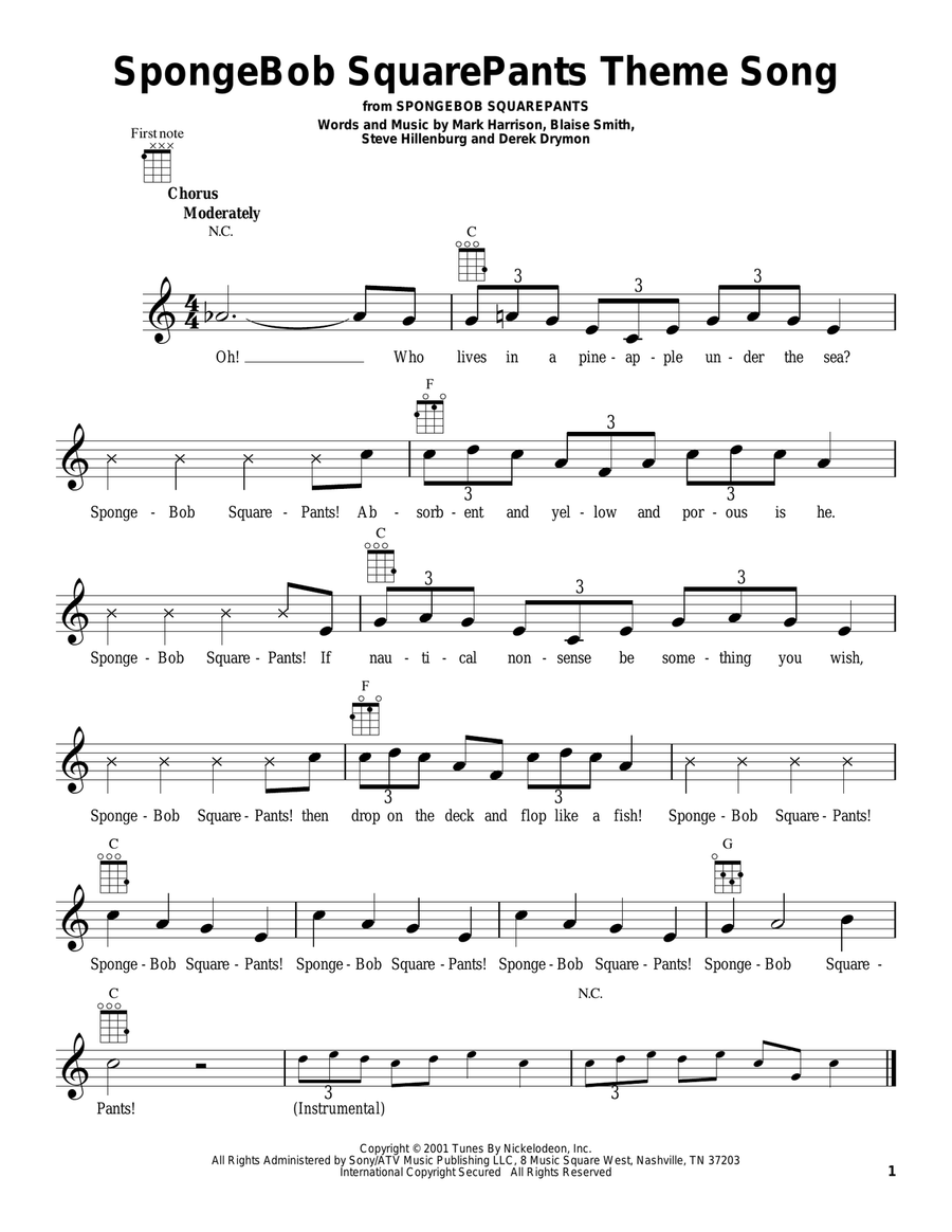SpongeBob SquarePants Theme Song Ukulele scores gallery preview page 1