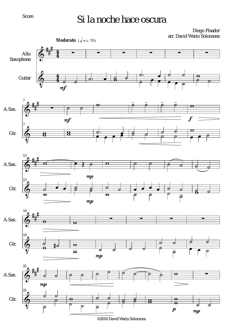 Si la noche hace oscura for alto saxophone and guitar Alto Saxophone scores gallery preview page 1