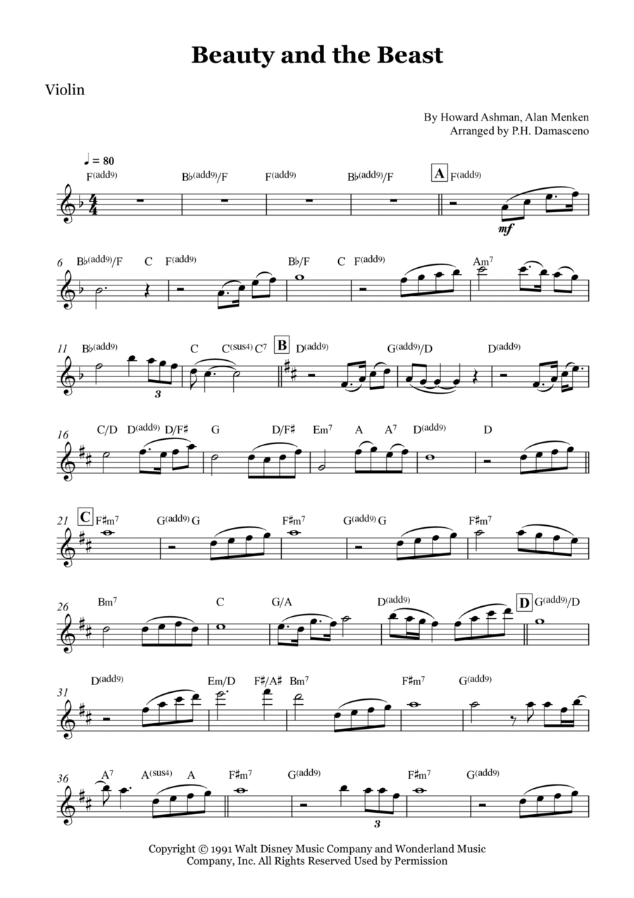 Beauty And The Beast Violin Solo scores gallery preview page 1