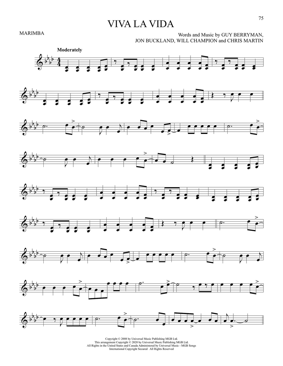 Viva La Vida Viva La Vida Marimba scores gallery preview page 1