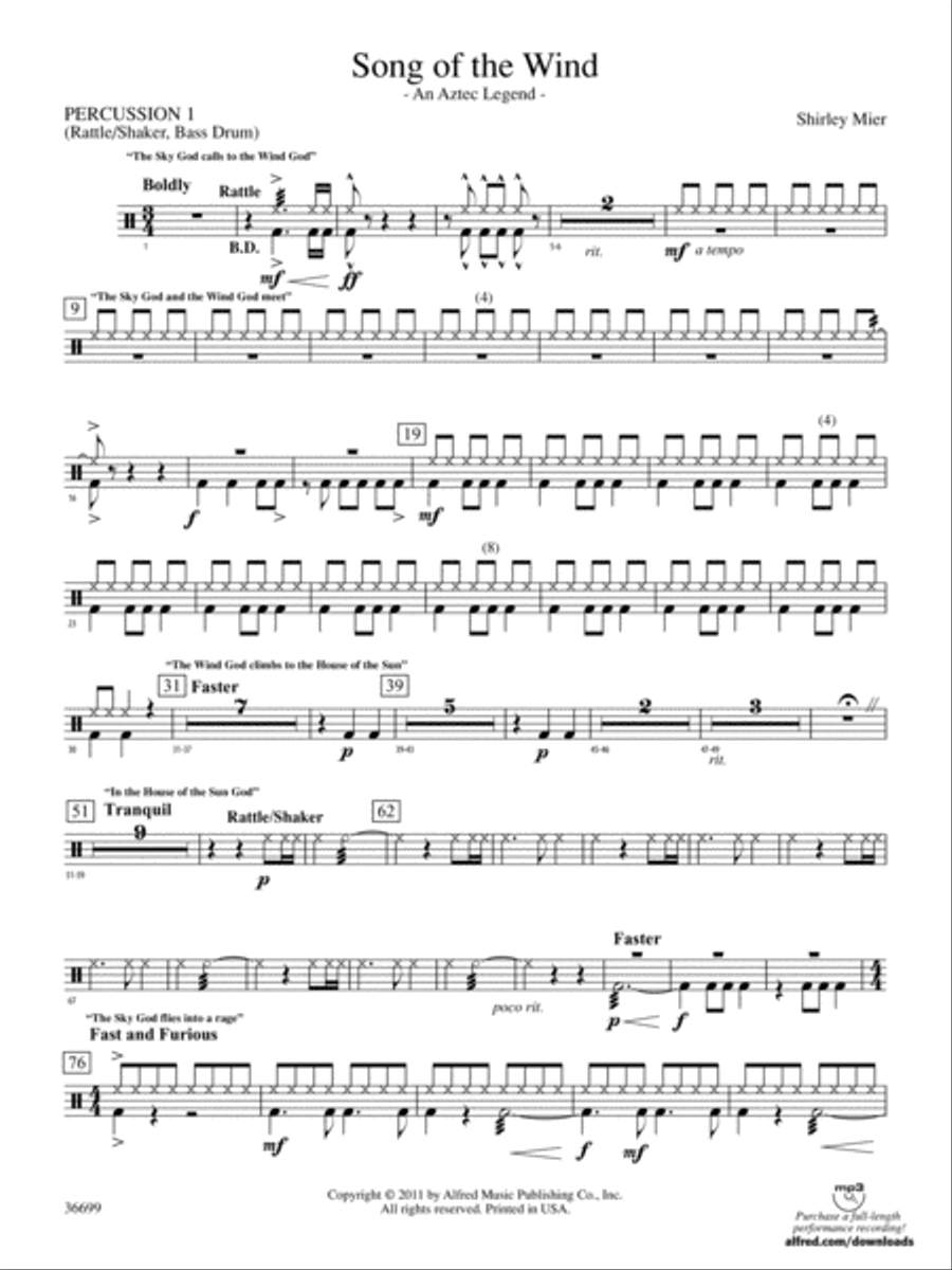 Song of the Wind: 1st Percussion Concert Band scores gallery preview page 1