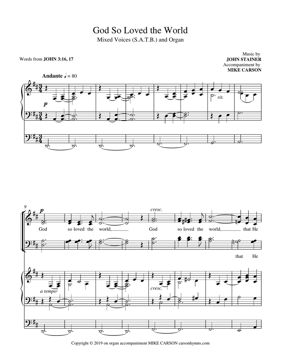 God So Loved the World (Stainer) SATB with ORGAN ACCOMPANIMENT 4-Part scores gallery preview page 1