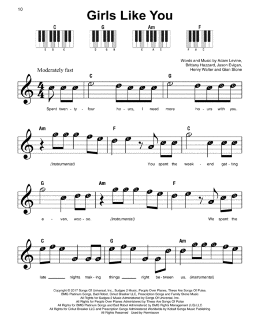 Girls Like You Easy Piano scores gallery preview page 1