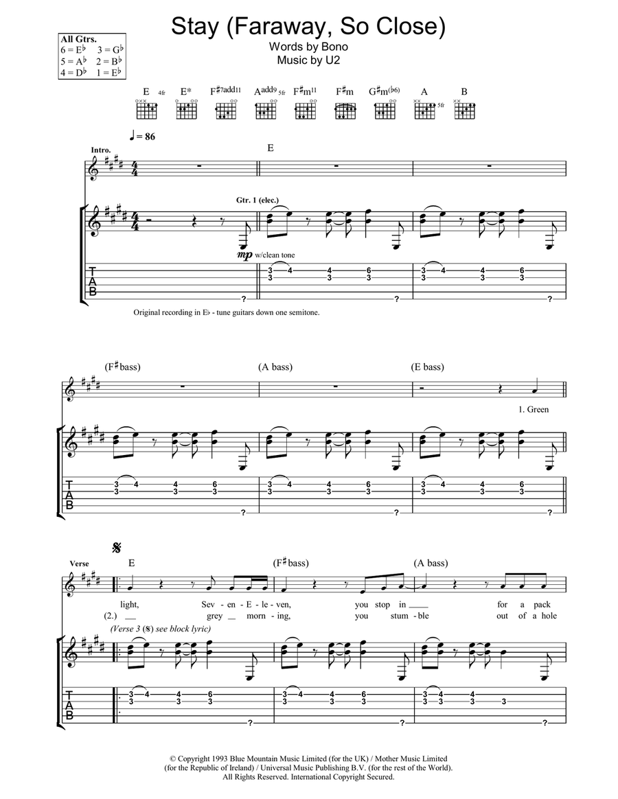 Stay (Faraway, So Close) Acoustic Guitar scores gallery preview page 1
