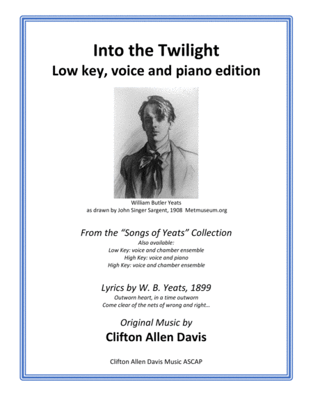 Into the Twilight (Clifton Davis) solo low voice with piano, from "Songs of Yeats" collection image number null