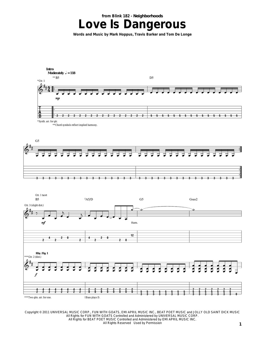 Love Is Dangerous Acoustic Guitar scores gallery preview page 1