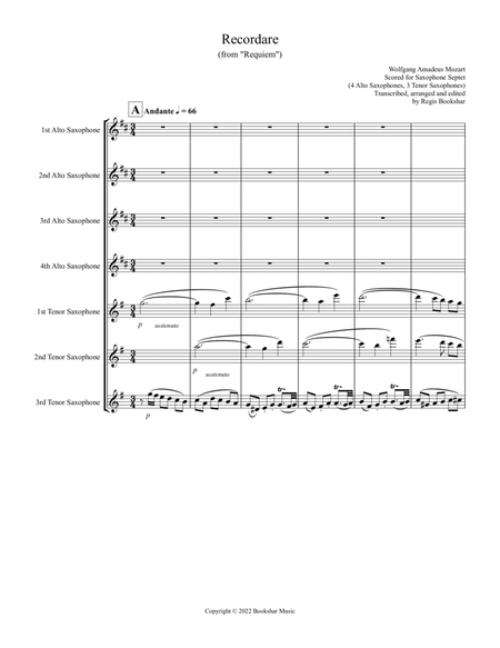 Recordare (from "Requiem") (F) (Saxophone Septet - 4 Alto, 3 Ten)