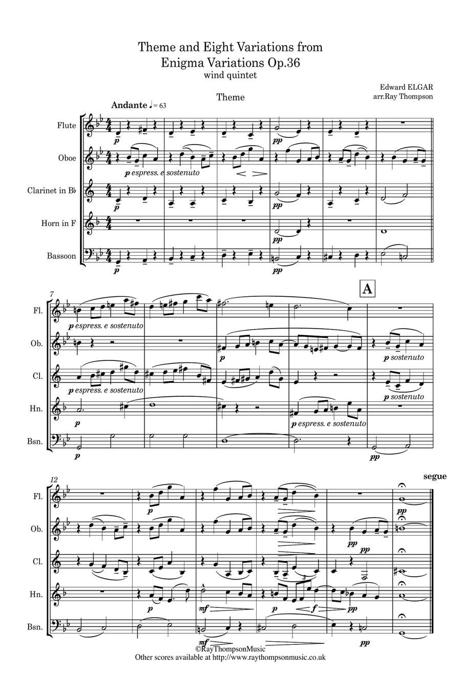 Elgar: Theme and Eight Variations (including Nimrod) from Enigma Variations Op.36 - wind quintet Woodwind Quintet scores gallery preview page 2