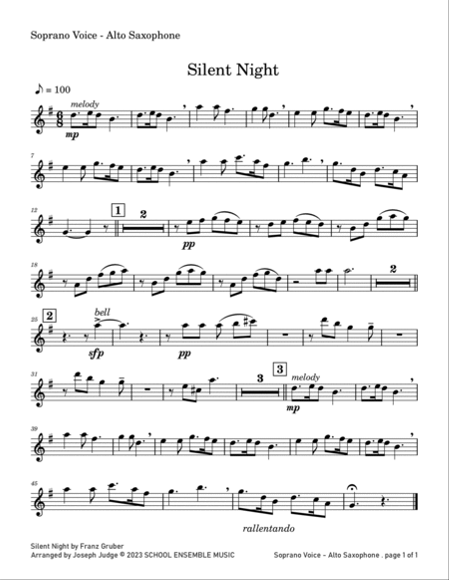 Silent Night for Saxophone Quartet in Schools Saxophone Quartet scores gallery preview page 4