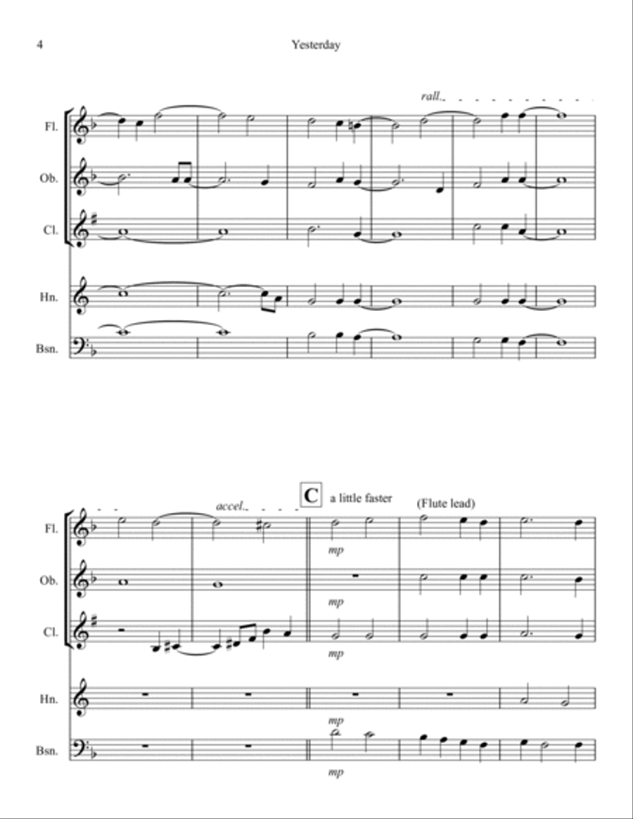 Yesterday Woodwind Quintet scores gallery preview page 4
