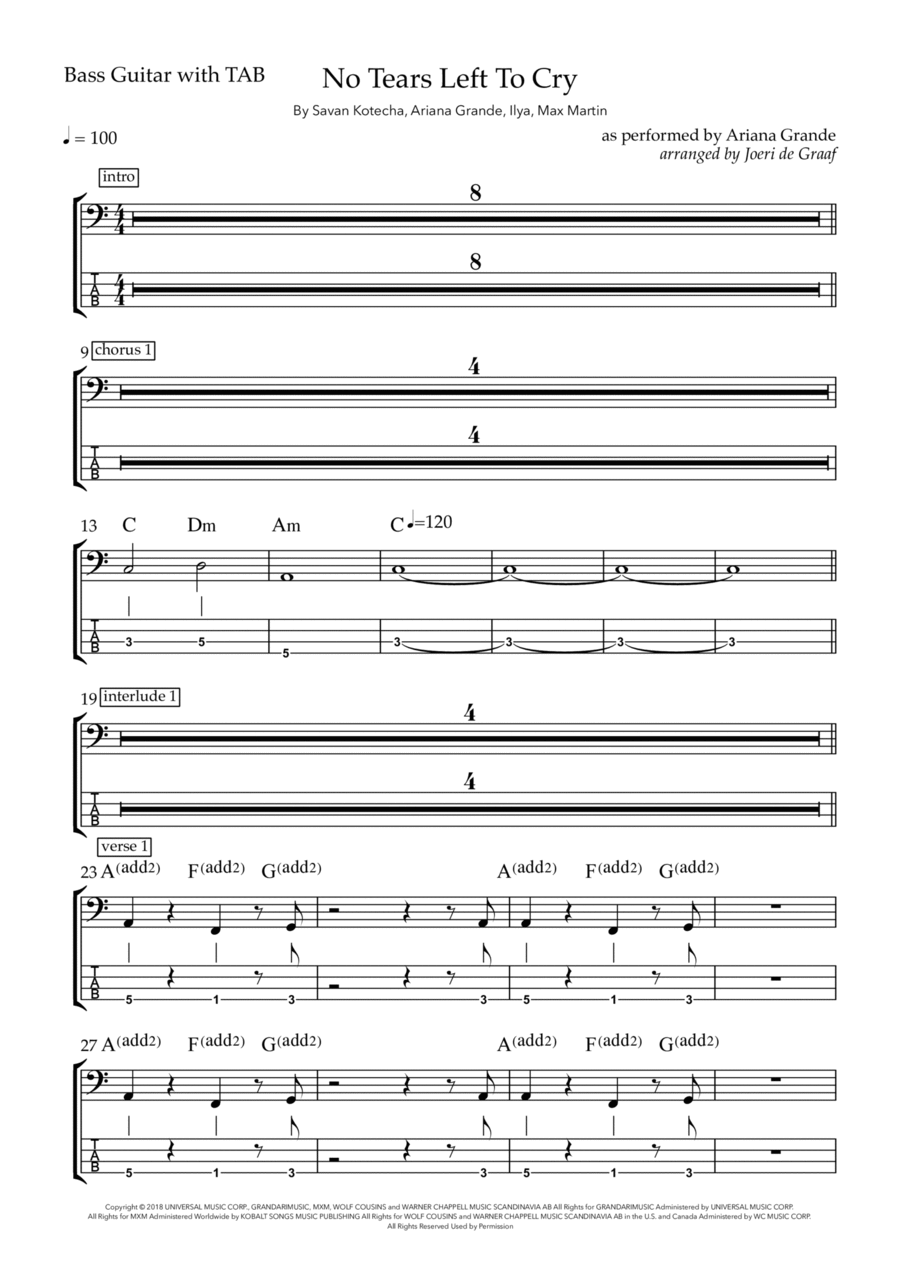 No Tears Left To Cry Bass Guitar scores gallery preview page 1