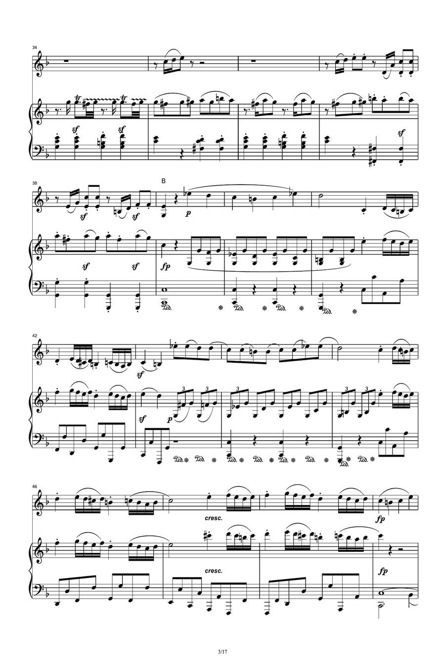 Sonata for Violin and Piano No. 5 in F major, Op. 24 'Spring':IV. Rondo. Allegro ma non troppo String Duet scores gallery preview page 3